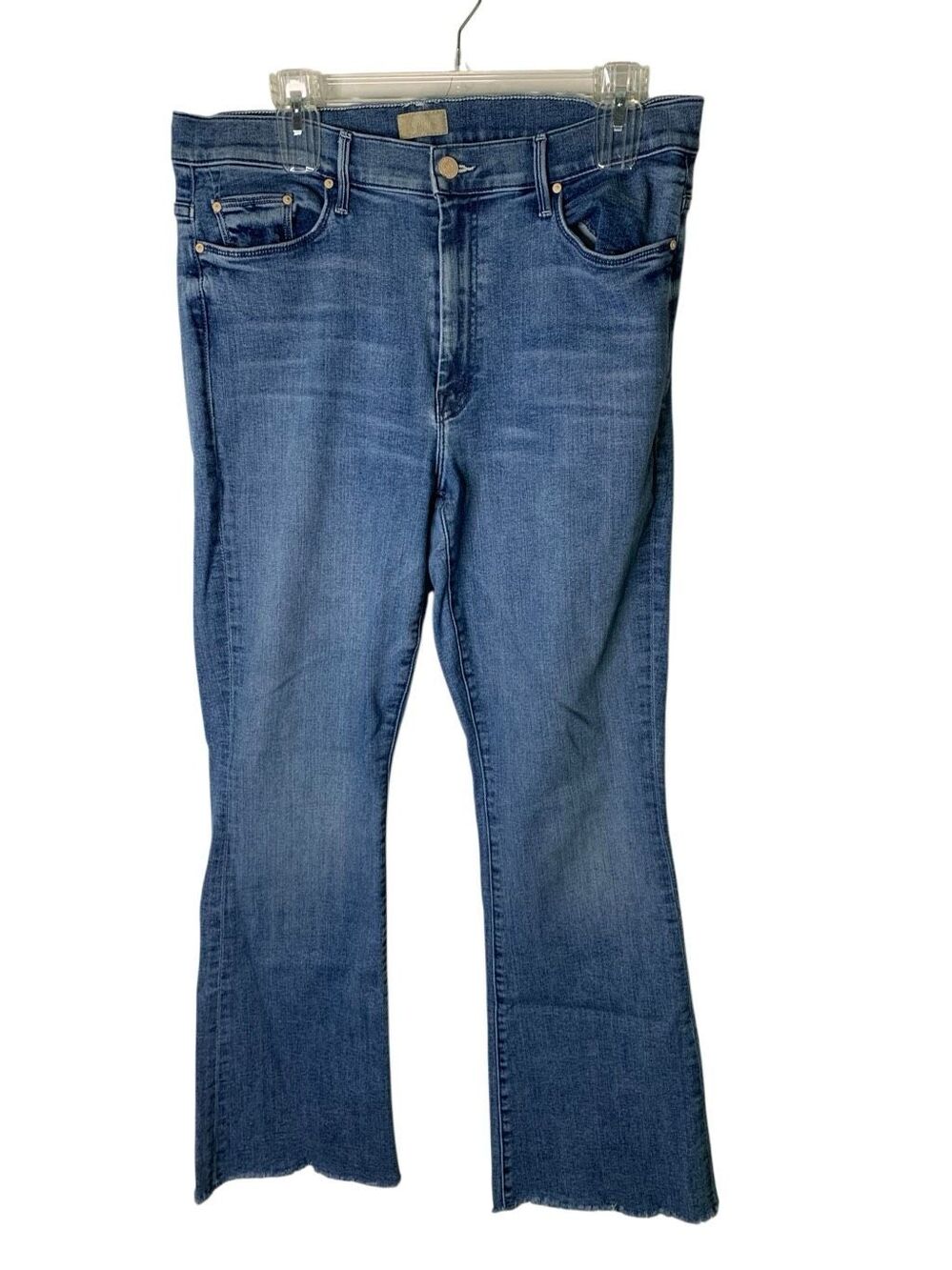 Mother The Weekender Fray I Wet My Plants wide leg flare jeans size 34